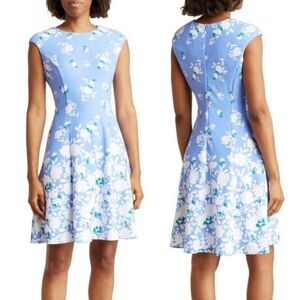 London‎ Times Women's Floral Stretch Blue Flare Dress Size12 $129